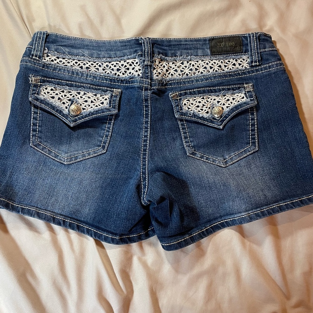 ZCO Women's Blue Denim Shorts with Lace Detail, Size 15